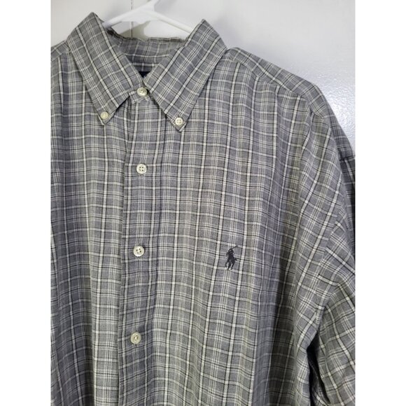 RALPH LAUREN Men's LG Blair Fit Button Down Dress Shirt Plaid Gray  VTG 90s - Picture 4 of 9